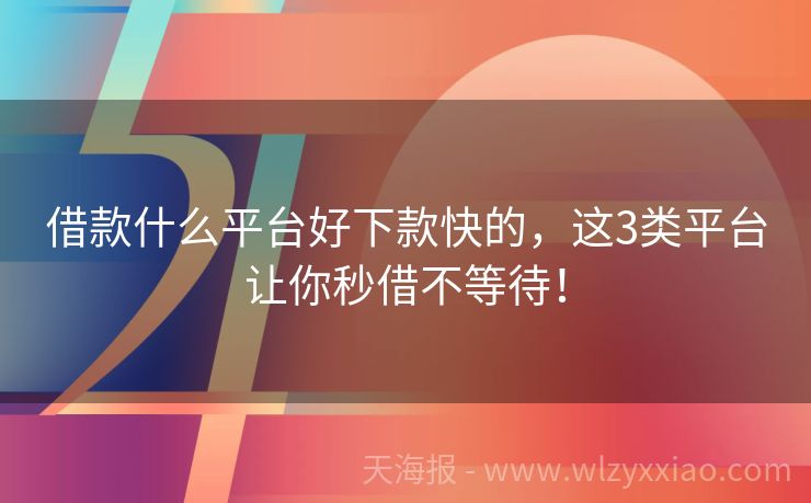 借款什么平台好下款快的，这3类平台让你秒借不等待！