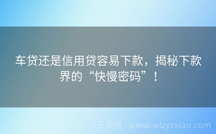 车贷还是信用贷容易下款，揭秘下款界的“快慢密码”！