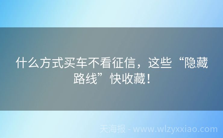 什么方式买车不看征信，这些“隐藏路线”快收藏！