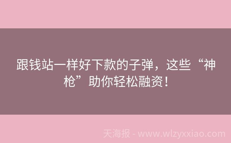 跟钱站一样好下款的子弹，这些“神枪”助你轻松融资！