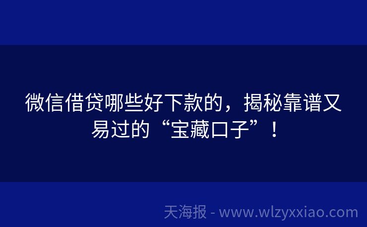 微信借贷哪些好下款的，揭秘靠谱又易过的“宝藏口子”！
