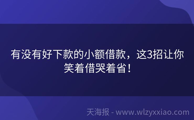 有没有好下款的小额借款，这3招让你笑着借哭着省！