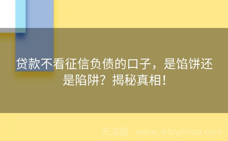 贷款不看征信负债的口子，是馅饼还是陷阱？揭秘真相！