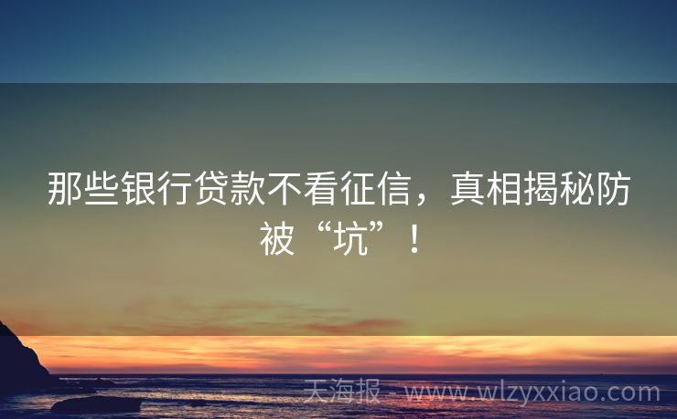 那些银行贷款不看征信，真相揭秘防被“坑”！