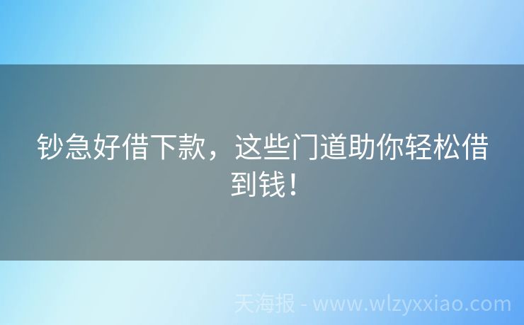 钞急好借下款，这些门道助你轻松借到钱！