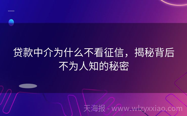 贷款中介为什么不看征信，揭秘背后不为人知的秘密