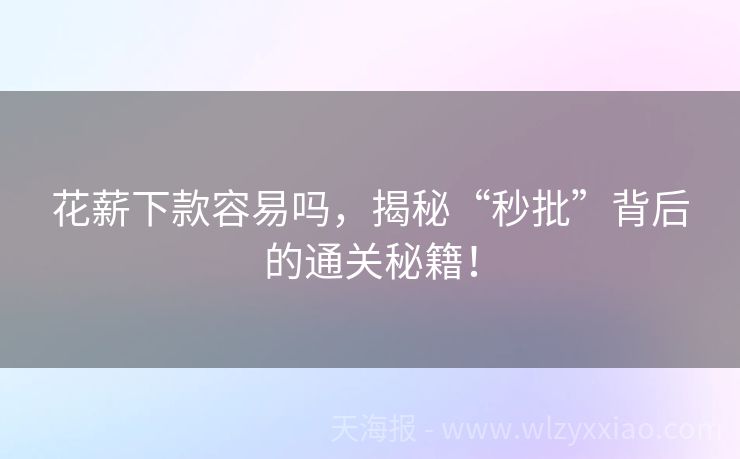 花薪下款容易吗，揭秘“秒批”背后的通关秘籍！