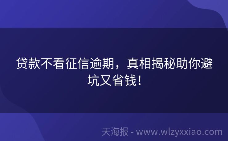 贷款不看征信逾期，真相揭秘助你避坑又省钱！