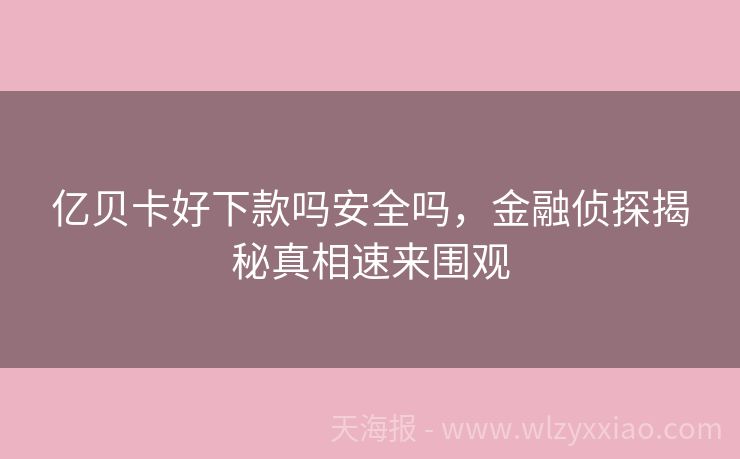 亿贝卡好下款吗安全吗，金融侦探揭秘真相速来围观