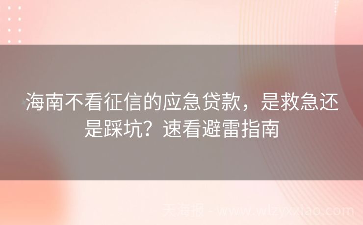 海南不看征信的应急贷款，是救急还是踩坑？速看避雷指南