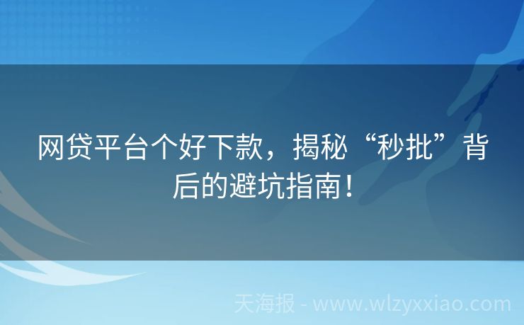 网贷平台个好下款，揭秘“秒批”背后的避坑指南！