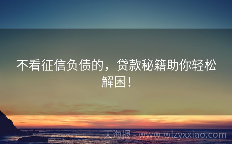 不看征信负债的，贷款秘籍助你轻松解困！