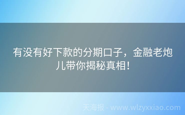 有没有好下款的分期口子，金融老炮儿带你揭秘真相！