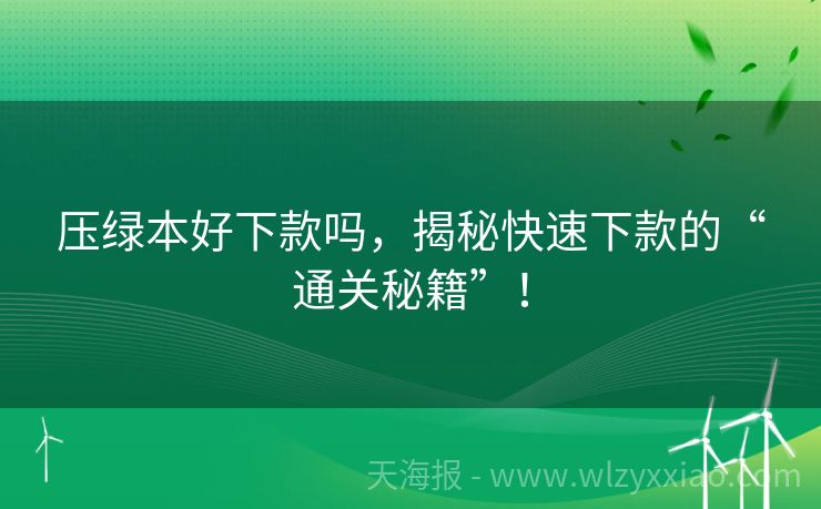 压绿本好下款吗，揭秘快速下款的“通关秘籍”！