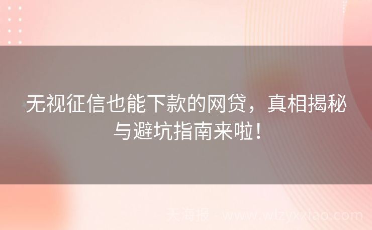 无视征信也能下款的网贷，真相揭秘与避坑指南来啦！
