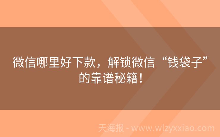 微信哪里好下款，解锁微信“钱袋子”的靠谱秘籍！