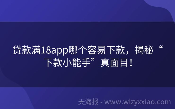 贷款满18app哪个容易下款，揭秘“下款小能手”真面目！