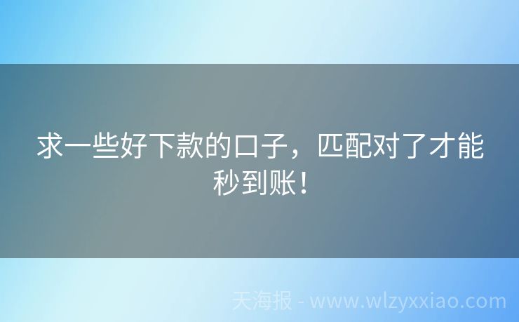 求一些好下款的口子，匹配对了才能秒到账！