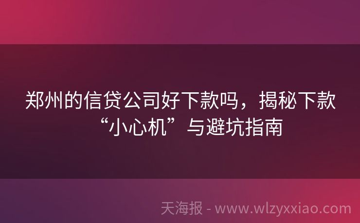 郑州的信贷公司好下款吗，揭秘下款“小心机”与避坑指南
