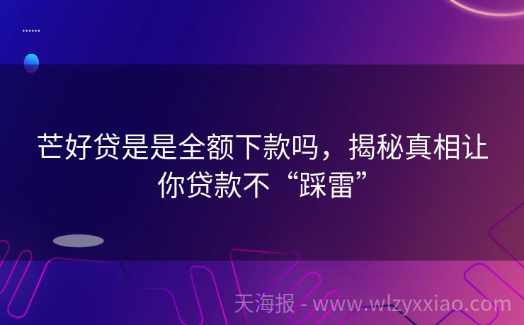 芒好贷是是全额下款吗，揭秘真相让你贷款不“踩雷”