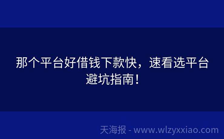 那个平台好借钱下款快，速看选平台避坑指南！