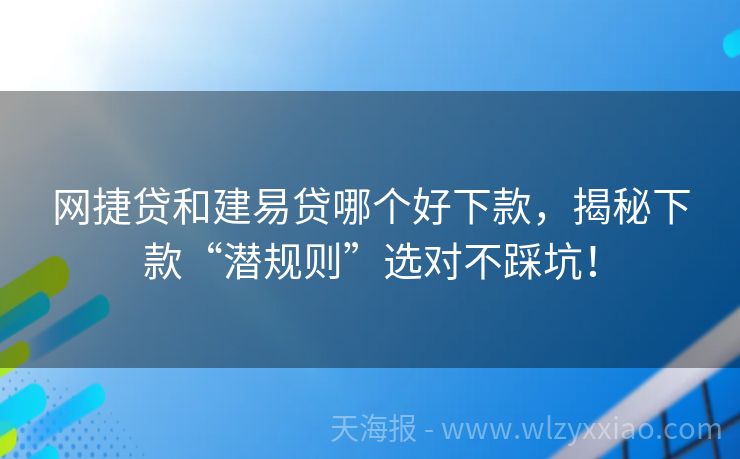 网捷贷和建易贷哪个好下款，揭秘下款“潜规则”选对不踩坑！
