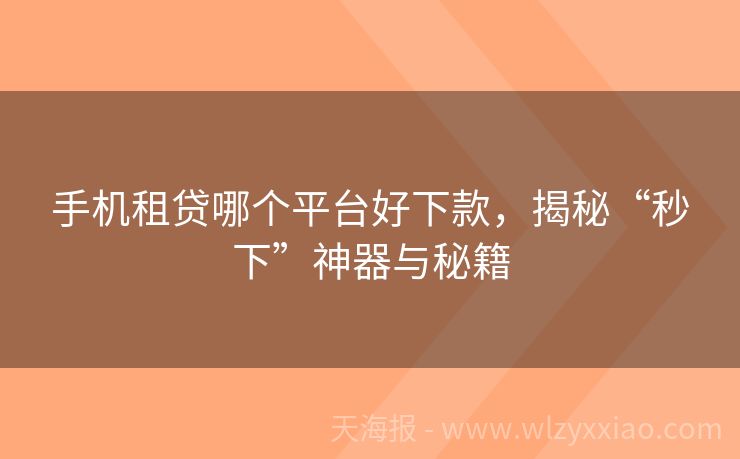 手机租贷哪个平台好下款，揭秘“秒下”神器与秘籍