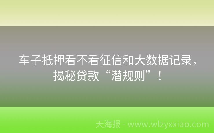 车子抵押看不看征信和大数据记录，揭秘贷款“潜规则”！