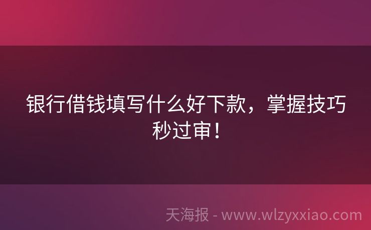 银行借钱填写什么好下款，掌握技巧秒过审！