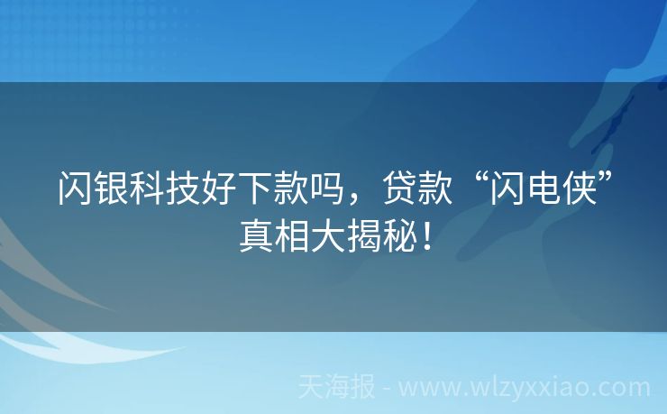 闪银科技好下款吗，贷款“闪电侠”真相大揭秘！