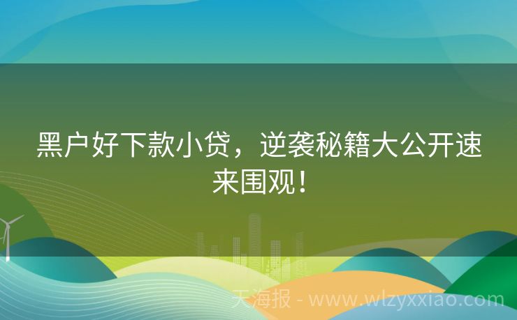 黑户好下款小贷，逆袭秘籍大公开速来围观！