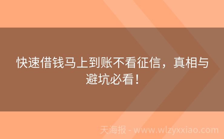 快速借钱马上到账不看征信，真相与避坑必看！