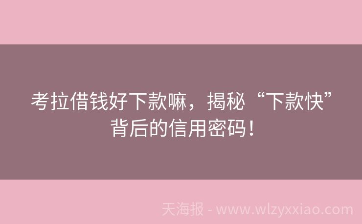 考拉借钱好下款嘛，揭秘“下款快”背后的信用密码！