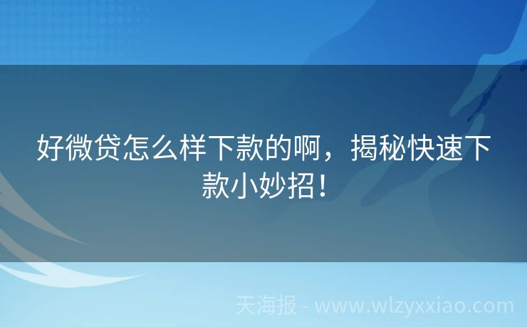 好微贷怎么样下款的啊，揭秘快速下款小妙招！