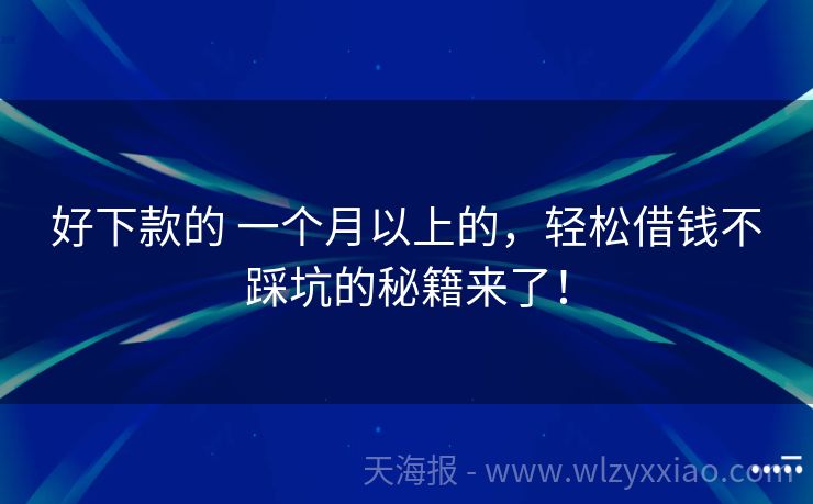 好下款的 一个月以上的，轻松借钱不踩坑的秘籍来了！