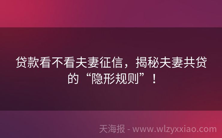 贷款看不看夫妻征信，揭秘夫妻共贷的“隐形规则”！