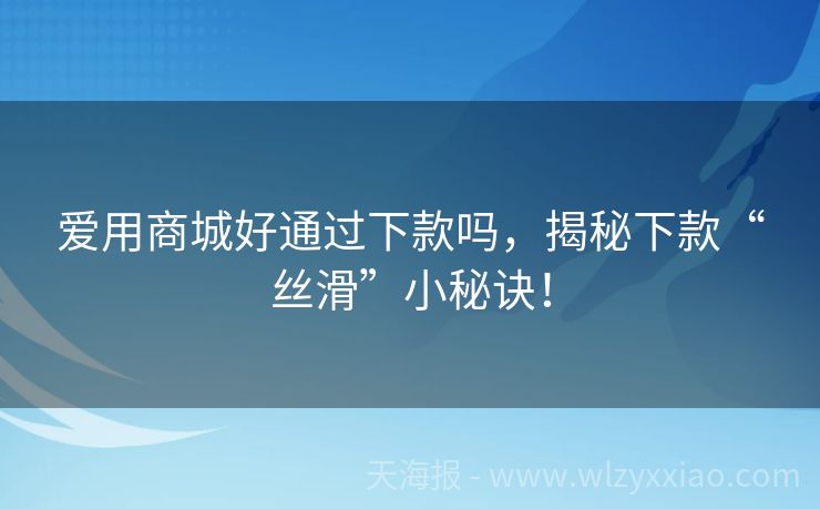 爱用商城好通过下款吗，揭秘下款“丝滑”小秘诀！