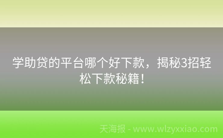 学助贷的平台哪个好下款，揭秘3招轻松下款秘籍！