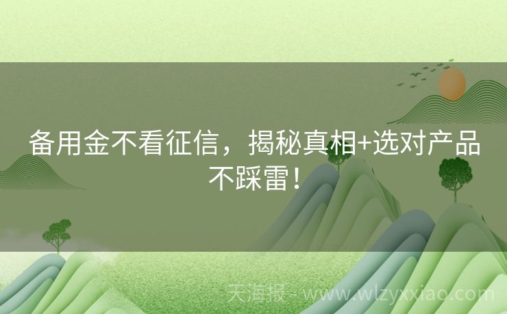 备用金不看征信，揭秘真相+选对产品不踩雷！
