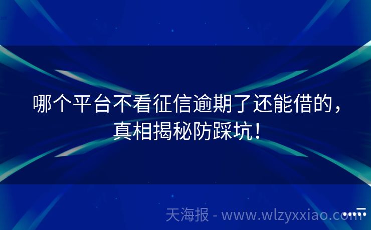 哪个平台不看征信逾期了还能借的，真相揭秘防踩坑！