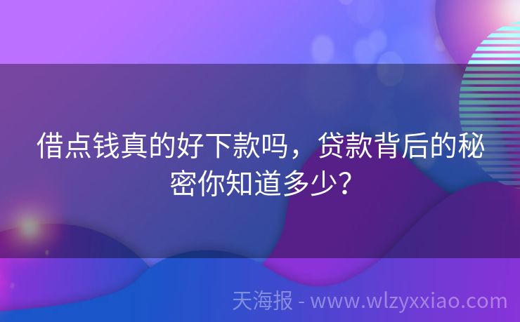 借点钱真的好下款吗，贷款背后的秘密你知道多少？