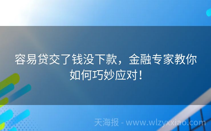 容易贷交了钱没下款，金融专家教你如何巧妙应对！