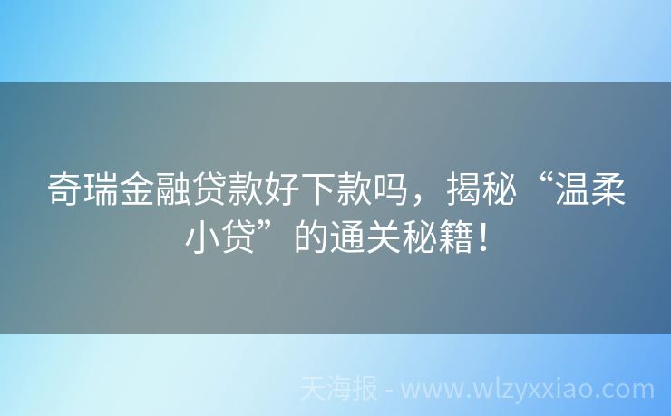 奇瑞金融贷款好下款吗，揭秘“温柔小贷”的通关秘籍！