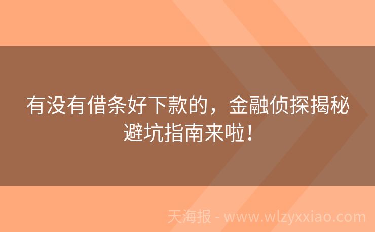 有没有借条好下款的，金融侦探揭秘避坑指南来啦！