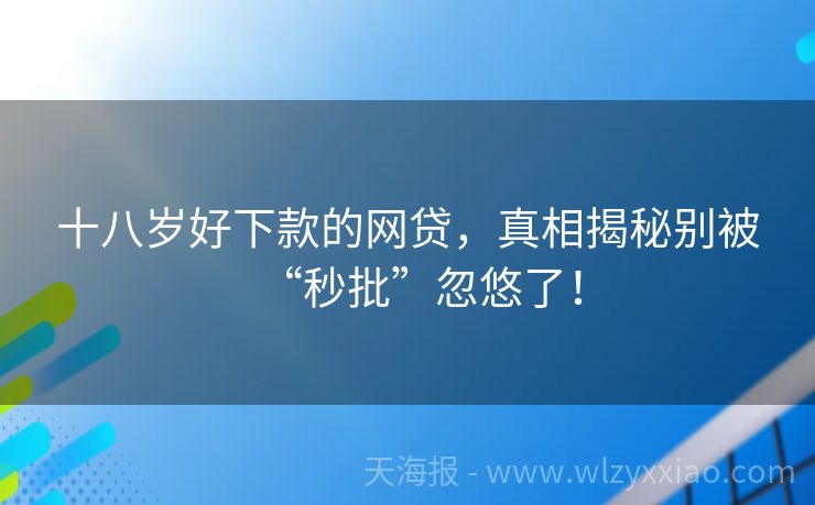 十八岁好下款的网贷，真相揭秘别被“秒批”忽悠了！