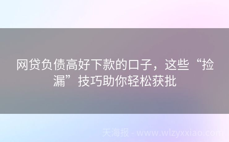 网贷负债高好下款的口子，这些“捡漏”技巧助你轻松获批