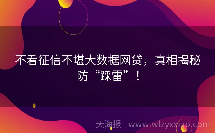 不看征信不堪大数据网贷，真相揭秘防“踩雷”！