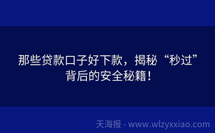 那些贷款口子好下款，揭秘“秒过”背后的安全秘籍！
