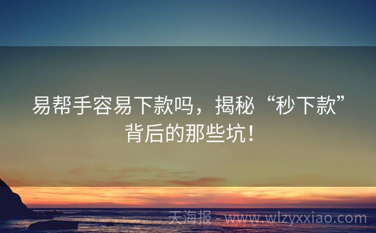 易帮手容易下款吗，揭秘“秒下款”背后的那些坑！
