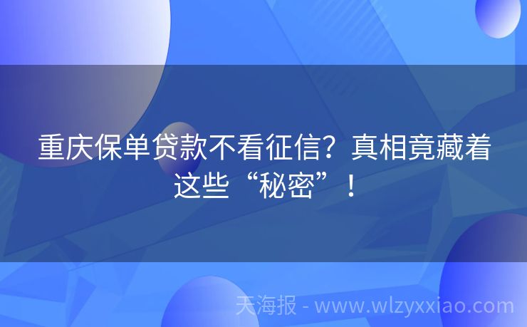 重庆保单贷款不看征信？真相竟藏着这些“秘密”！